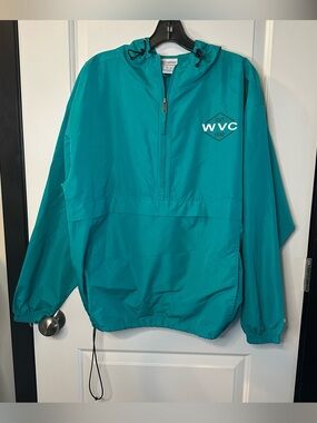 Champion Half Zip Windbreaker Jacket Size Large Teal Hooded